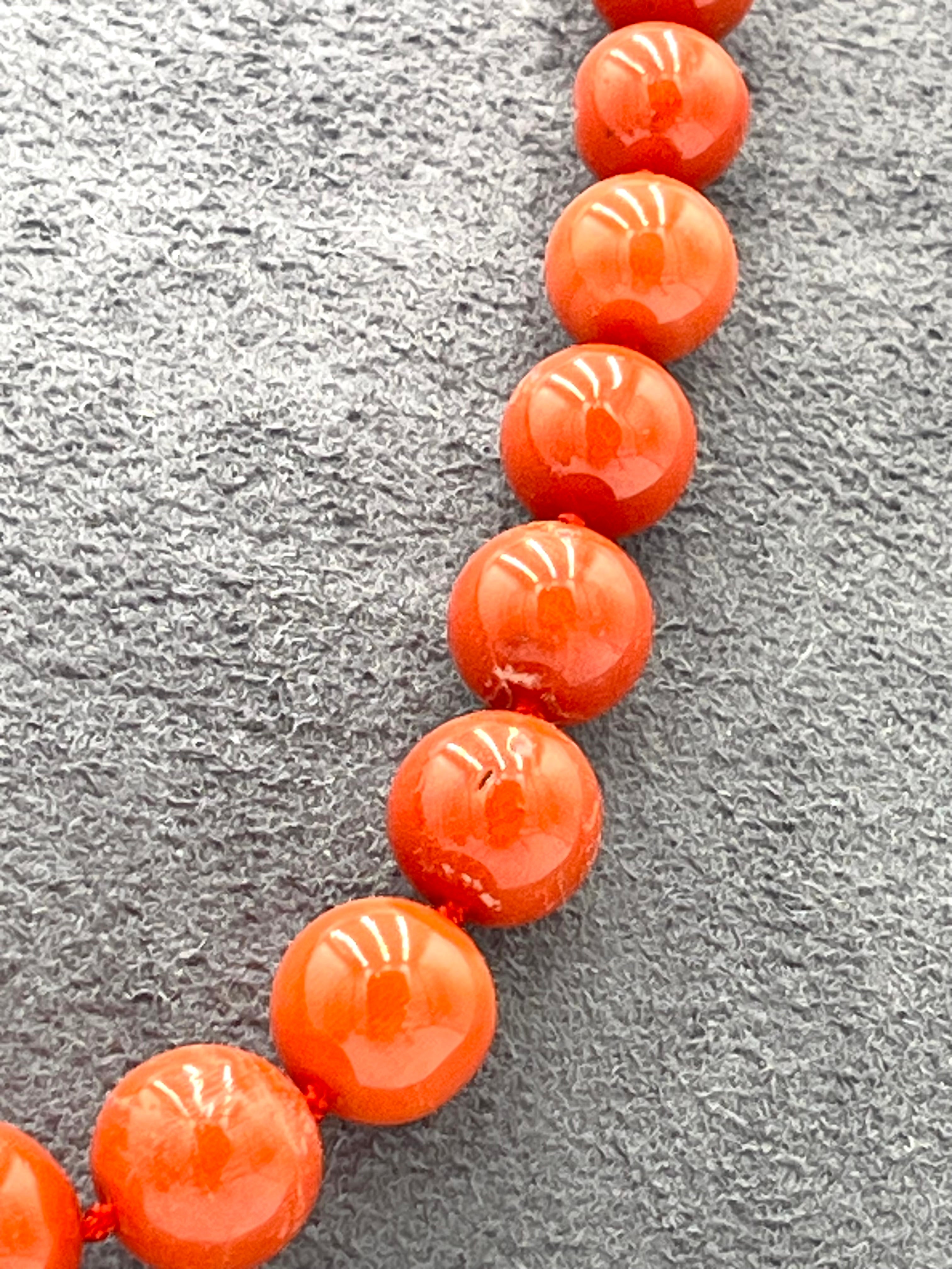 Collana Corallo Rosso Mediterraneo Naturale 63cm Pallini 7-11mm Oro 18kt Nodo