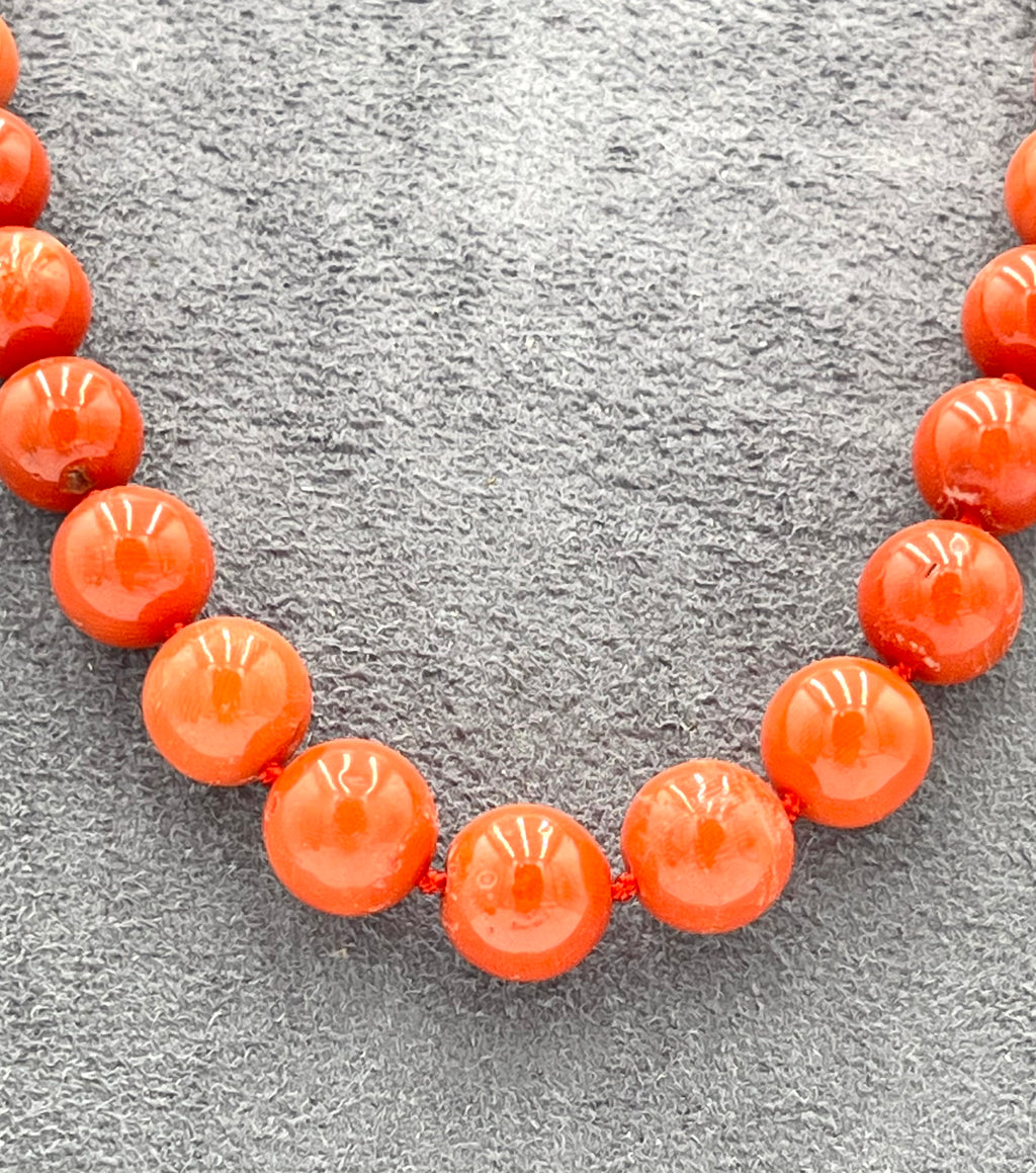 Collana Corallo Rosso Mediterraneo Naturale 63cm Pallini 7-11mm Oro 18kt Nodo
