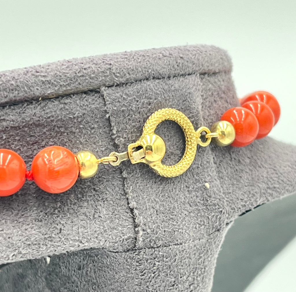 Collana Corallo Rosso Mediterraneo Naturale 63cm Pallini 7-11mm Oro 18kt Nodo