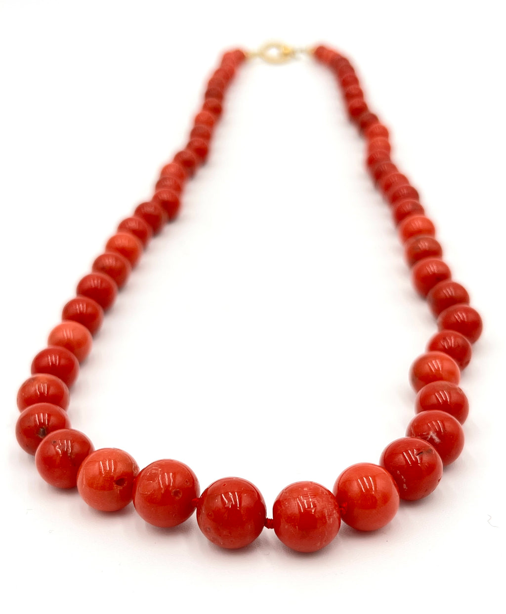 Collana Corallo Rosso Mediterraneo Naturale 63cm Pallini 7-11mm Oro 18kt Nodo
