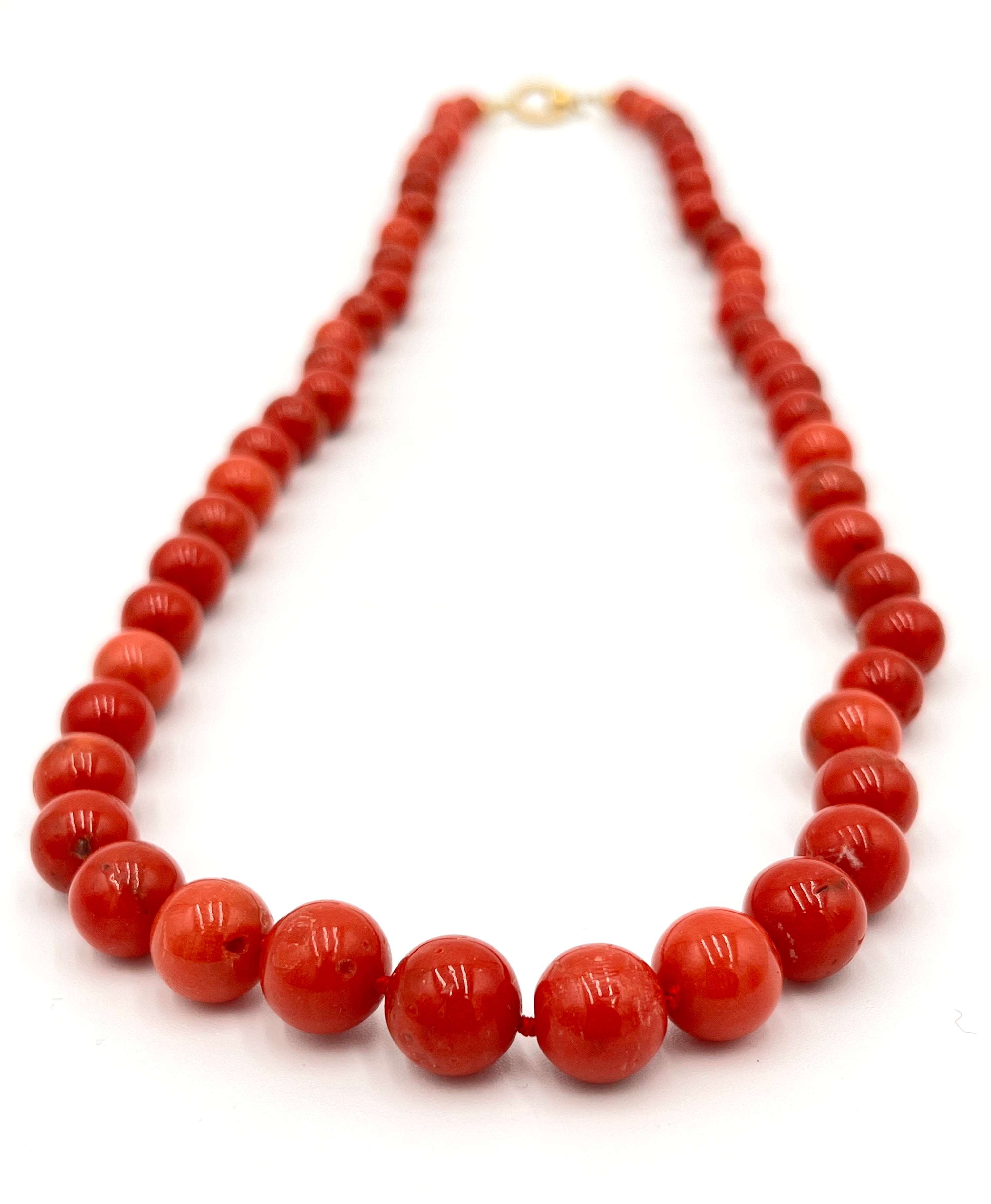 Collana Corallo Rosso Mediterraneo Naturale 63cm Pallini 7-11mm Oro 18kt Nodo