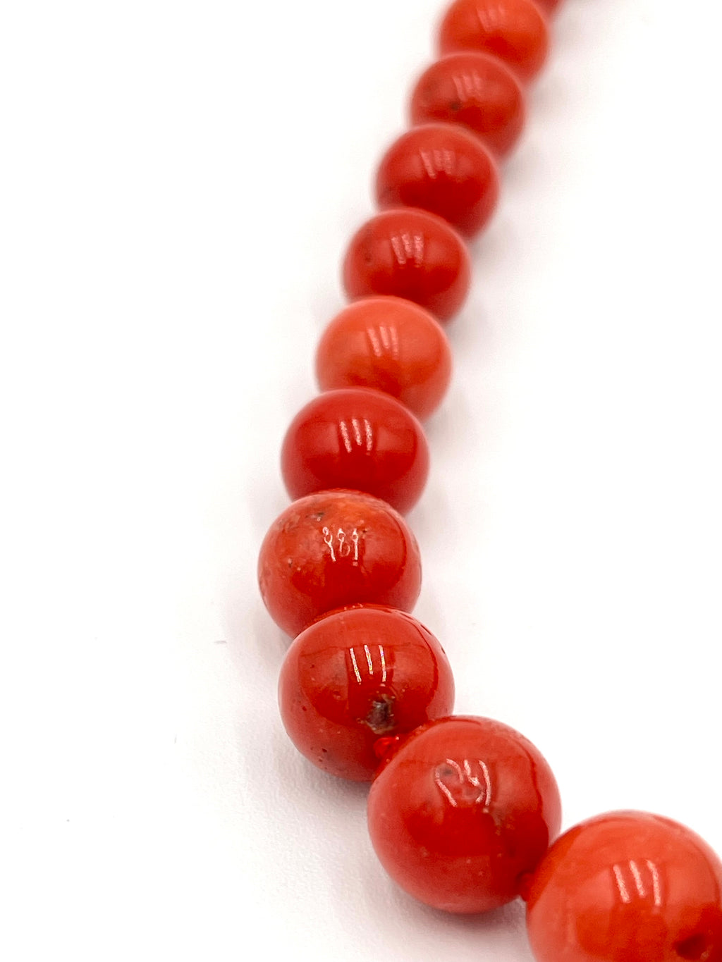 Collana Corallo Rosso Mediterraneo Naturale 63cm Pallini 7-11mm Oro 18kt Nodo
