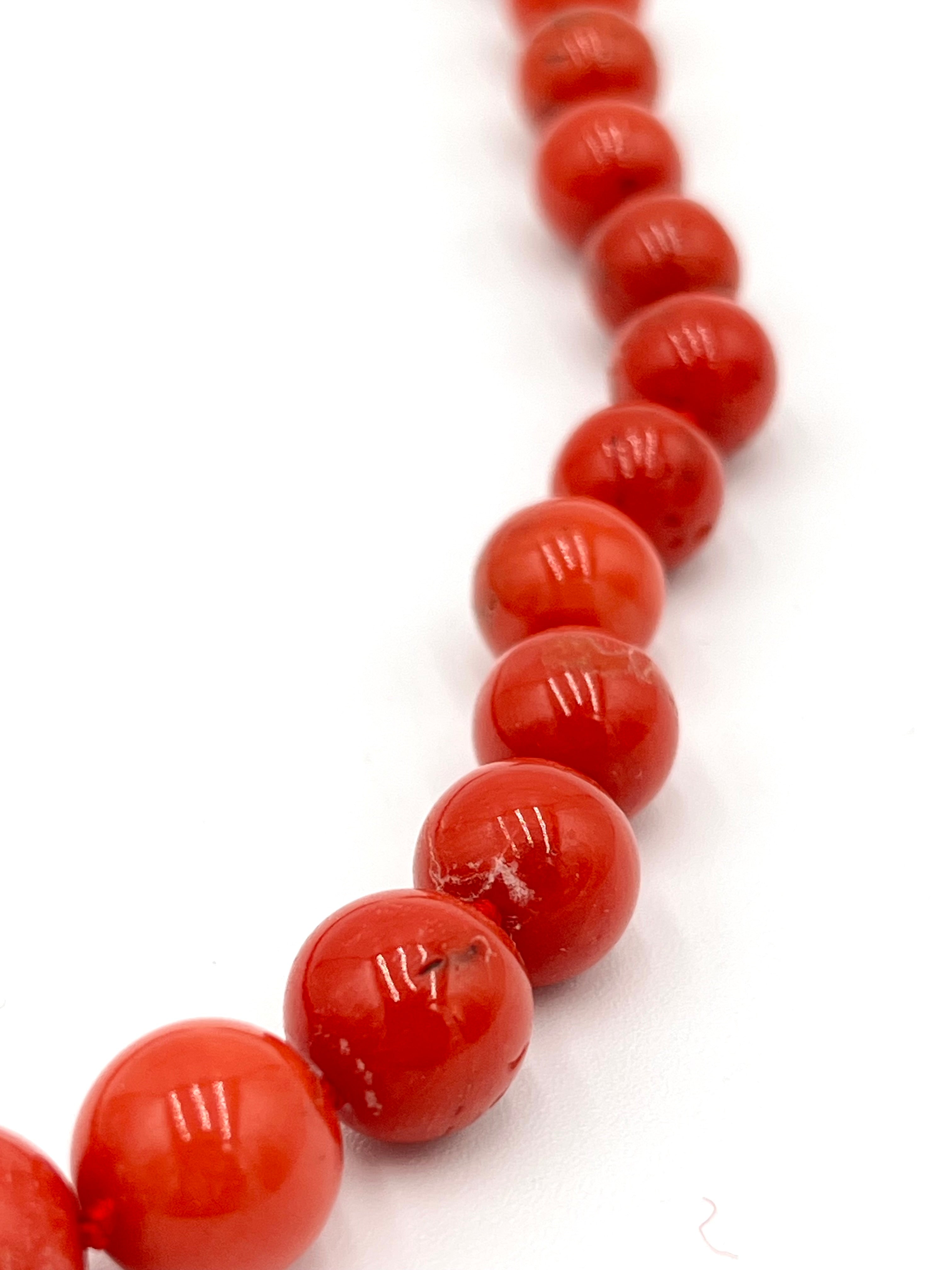 Collana Corallo Rosso Mediterraneo Naturale 63cm Pallini 7-11mm Oro 18kt Nodo