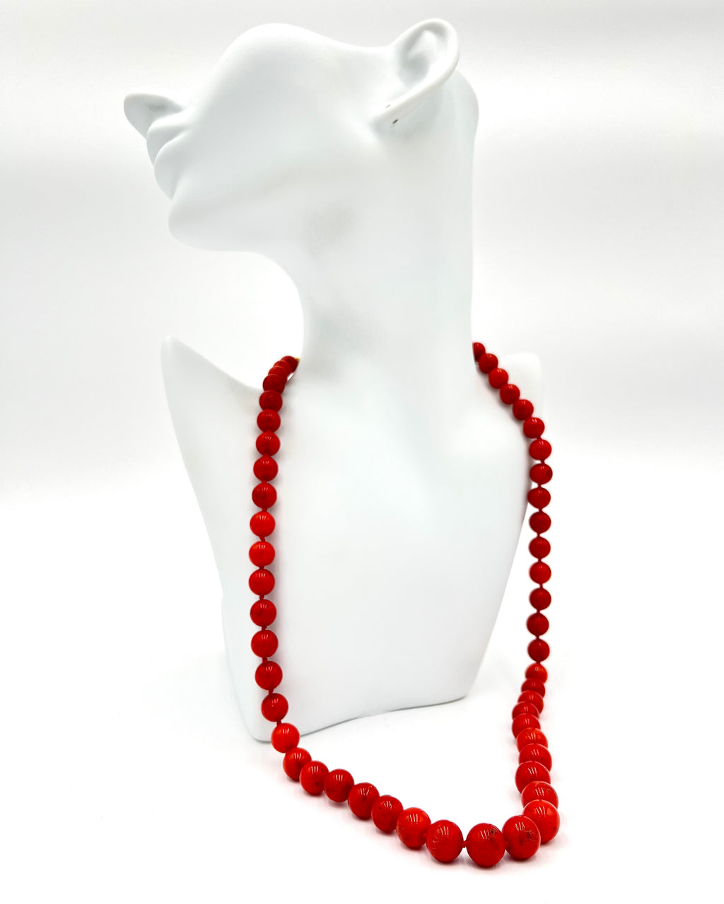 Collana Corallo Rosso Mediterraneo Naturale 63cm Pallini 7-11mm Oro 18kt Nodo