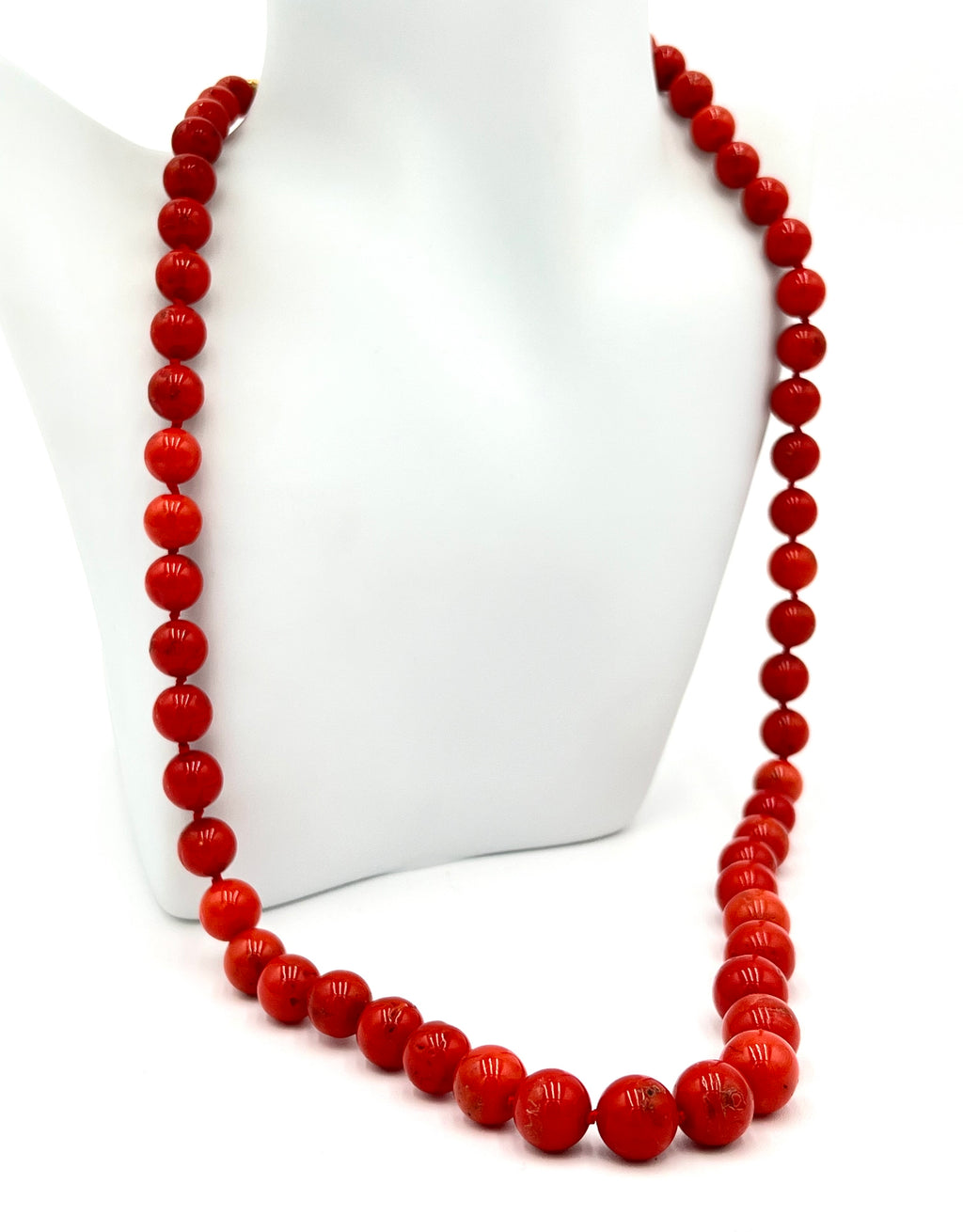 Collana Corallo Rosso Mediterraneo Naturale 63cm Pallini 7-11mm Oro 18kt Nodo