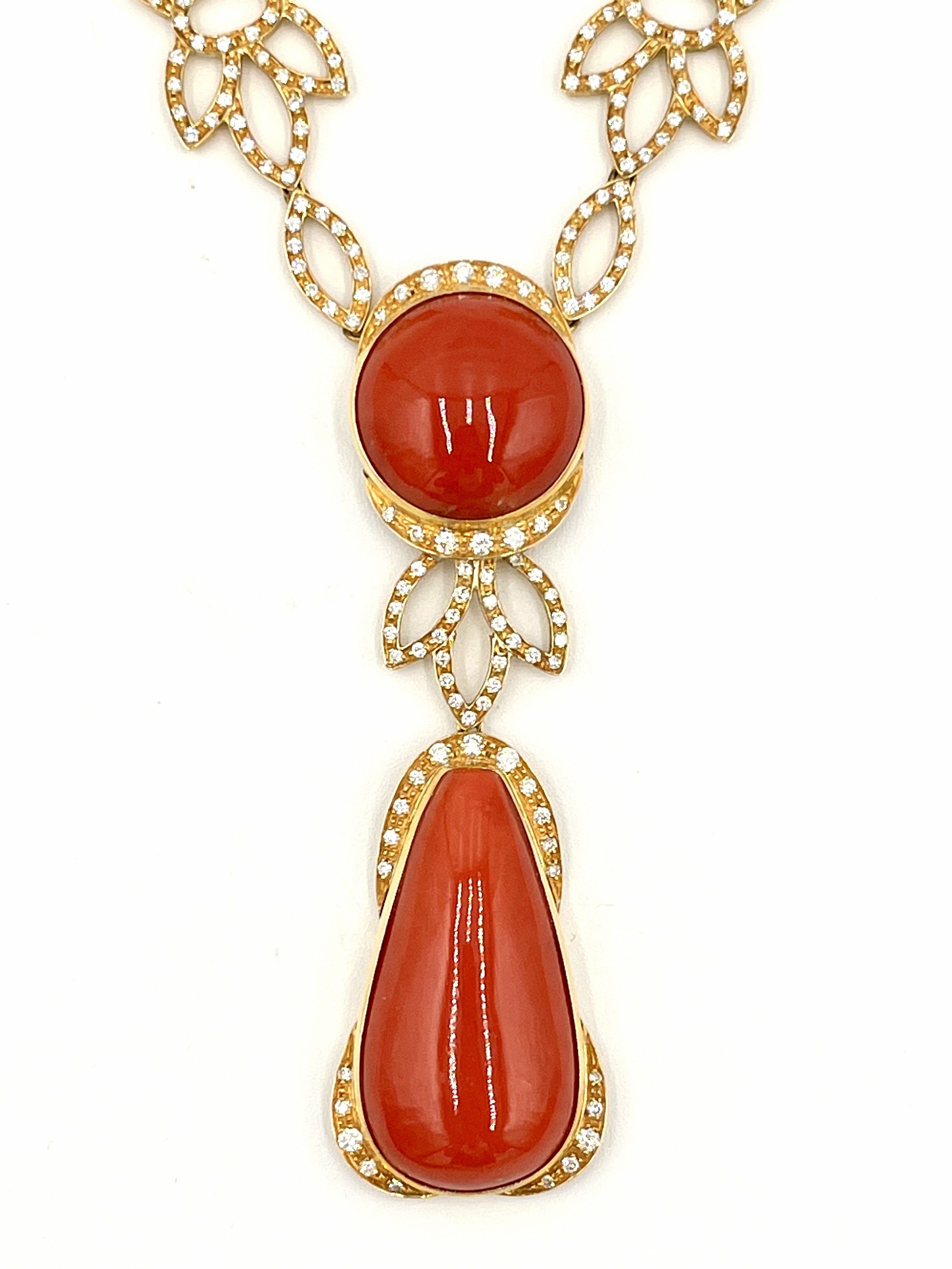 collana di corallo in oro 18kt e diamanti